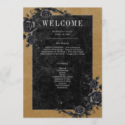Gothic Black Raven & Black Rozen Gouden bruiloft Programma (Voorkant)