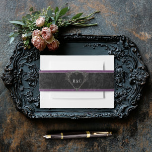 Gothic Black Raven & Black Rozen Paarse bruiloft Uitnodigingen Wikkel