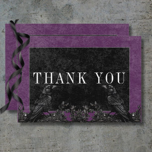 Gothic Black Raven & Black Rozen Paarse details Bedankkaart