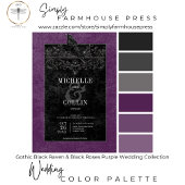Gothic Black Raven & Black Rozen Paarse QR-code All In One Uitnodiging