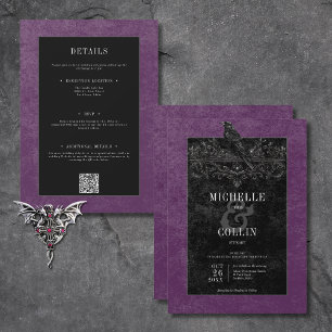 Gothic Black Raven & Black Rozen Paarse twee kante Kaart