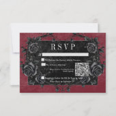 Gothic Black Raven & Black Rozen Wijn QR Code RSVP Kaartje (Voorkant)