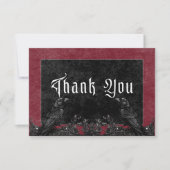 Gothic Black Raven & Rozen Bourgondische bruiloft Bedankkaart (Voorkant)