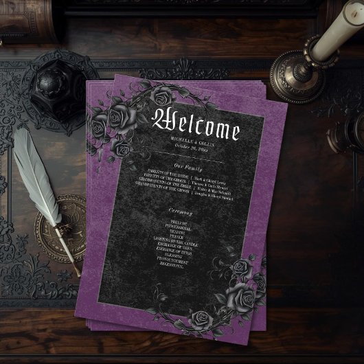 Gothic Black Raven & Rozen Paarse bruiloft Programma