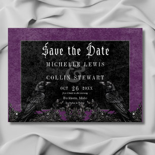 Gothic Black Raven & Rozen Paarse bruiloft Save The Date
