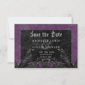 Gothic Black Raven & Rozen Paarse bruiloft Save The Date (Voorkant)