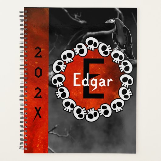 Gothic Black Raven Skulls Sinaasappel Moon geperso Planner (Voorkant)