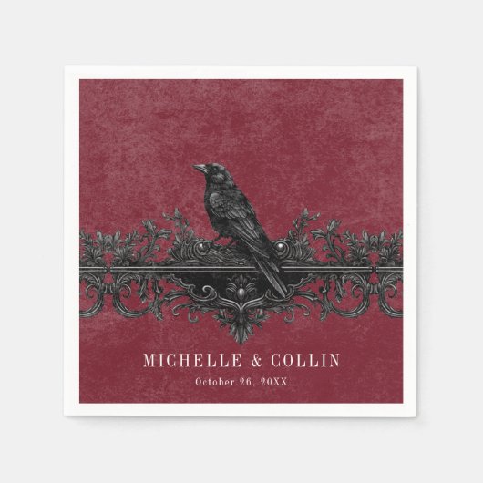 Gothic Black Raven Wine Darkly Ever After Wedding Servet (Voorkant)