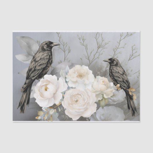 Gothic Black Ravens & White Flowers  Tissuepapier (Voorkant)
