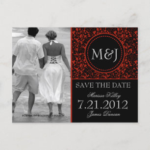 Gothic Black & Red Flourish Save the Date Aankondigingskaart