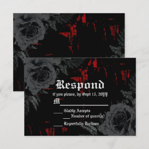 Gothic Black Red Grunge Textured   Zwarte Rozen RSVP Kaartje