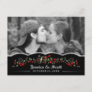 Gothic Black & Red Roses LOVE Fotobesparingsdatum Aankondigingskaart