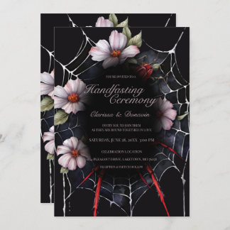 Gothic Black & Red Spider Bloemen Web Handfasting Kaart