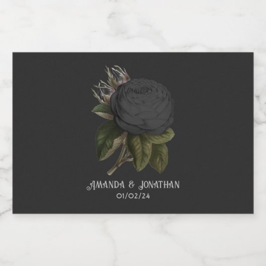 Gothic Black Rozen op maat Sparkling Wijnetiket (Enkel label)