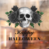 Gothic Black Rozen & Skull Happy Halloween Raamsticker (Vel 2)