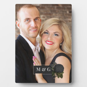 Gothic Black Rozen Weddenschap Monogram Fotoplaat