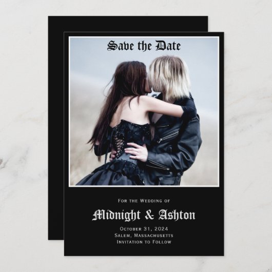 Gothic Black Save the Date (Voorkant / Achterkant)