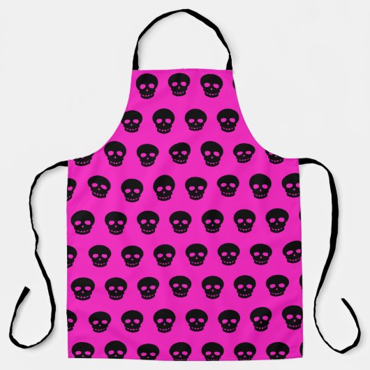 Gothic Black Skull Hot Pink Apron Schort (Voorkant)