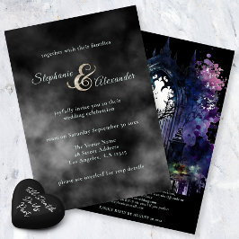 Gothic Black Smoke Cemetery Wedding Kaart