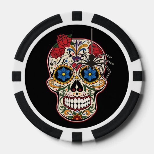 Gothic Black Spider Rozen Ornamenten Suikerschedel Poker Chips (Voorkant)