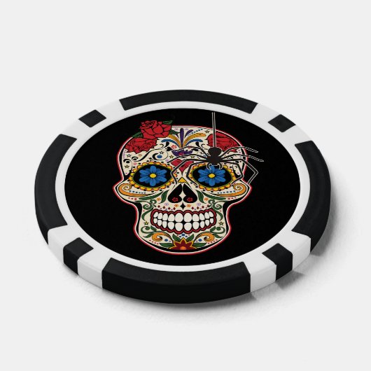 Gothic Black Spider Rozen Ornamenten Suikerschedel Poker Chips (Enkel)