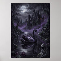 Gothic Black Swan Donkere Meer Kunstprint