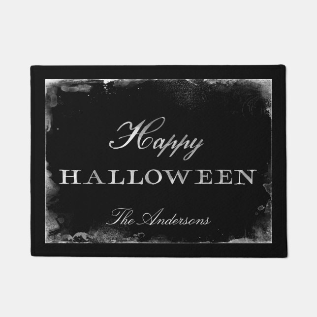 Gothic Black & White Happy Halloween gepersonalise Deurmat (Voorkant)