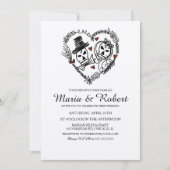 Gothic Black White Skeleton Doodle Wedding Kaart (Voorkant)