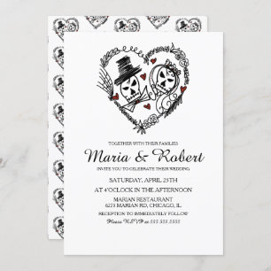 Gothic Black White Skeleton Wedding Invitations Kaart