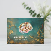 Gothic Bloemen blauwgroen en Goud Bedankkaart (Staand voorkant)