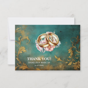 Gothic Bloemen blauwgroen en Goud Bedankkaart