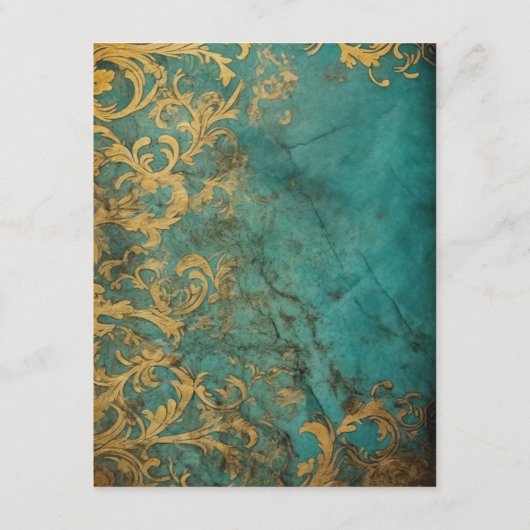 Gothic Bloemen Blauwgroen en Goud Informatiekaartje (Achterkant)