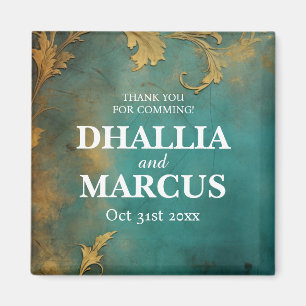 Gothic Bloemen Blauwgroen en Goud Magneet