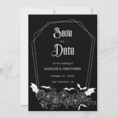 Gothic Bloemen Zwart Bruiloft Save the Date Kaart (Voorkant)