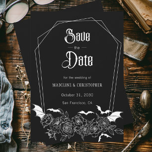 Gothic Bloemen Zwart Bruiloft Save the Date Kaart