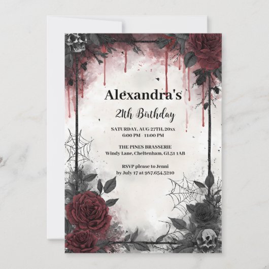 Gothic Blood Roses Birthday Kaart (Voorkant)