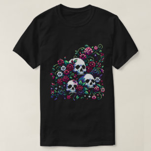 Gothic Bloom - Mystieke Bloemen Schedel Pixel Art T-shirt
