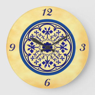 Gothic Blue Element op Faux Parchment Wall Clock Grote Klok