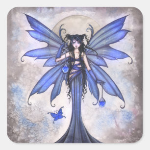 Gothic Blue Fairy Fantasy Kunststickers Vierkante Sticker