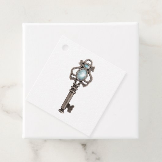 Gothic Blue Gemstone Key Bedankjes Labels (In situ)