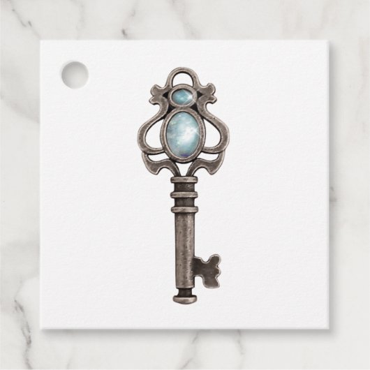  Gothic Blue Gemstone Key Bedankjes Labels (Voorkant)