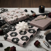 Gothic Blush Roze Schedels en Strepen Halloween Inpakpapier Vel