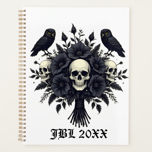 Gothic boeket met drie schedels en twee uilen planner (Voorkant)
