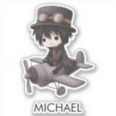 Gothic Boy Pilot flies Airplane Personalized Anime Sticker (Voorkant)