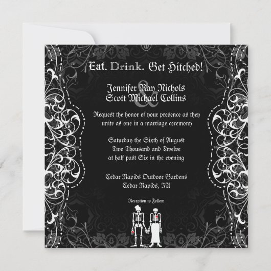 Gothic Bride & Groom Skeleton Wedding Invitations Kaart (Voorkant)