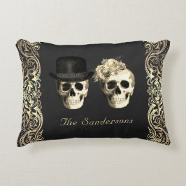 Gothic Bride Groom Skulls Tot de dood Persoonlijk Accent Kussen