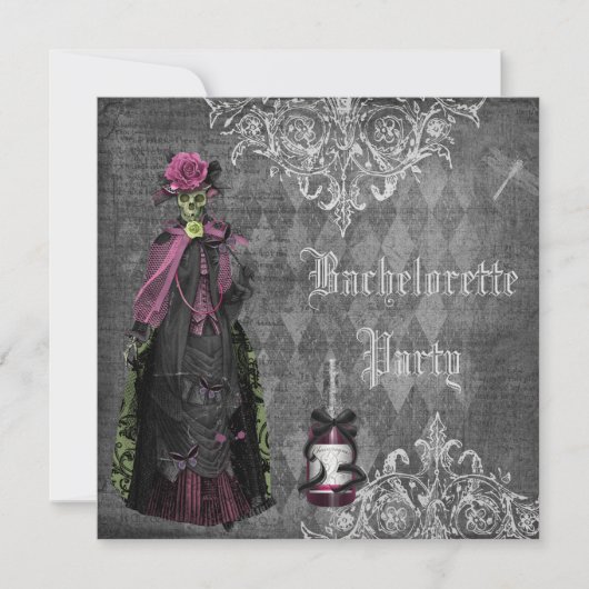 Gothic Bride Skeleton Shabby Chic Bachelorette Kaart (Voorkant)