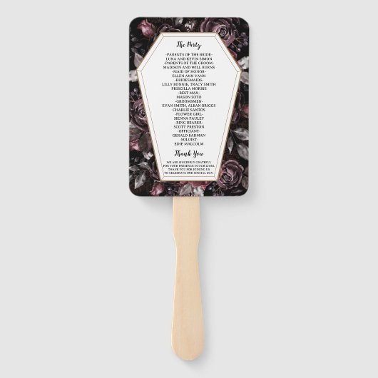 Gothic Bruiloft Zwart Coffin Program Hand Handwaaier (Achterkant)