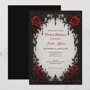 Gothic bruiloftsinvitation met rode rozen kaart
