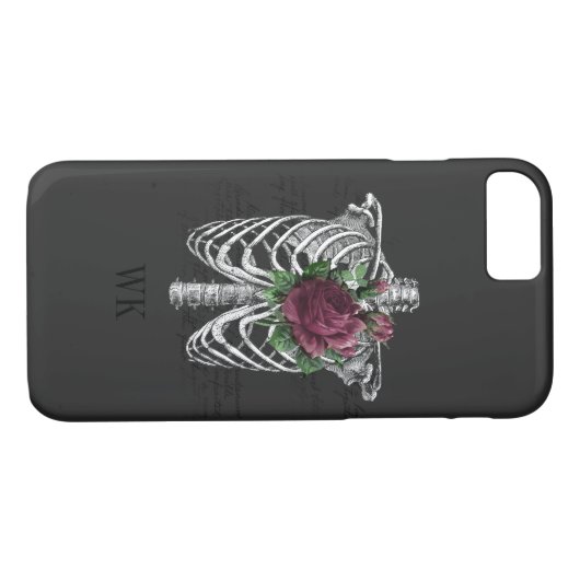  Gothic Burgundy Rozen Skeleton Monogram Case-Mate iPhone Case (Achterkant (Horizontaal))